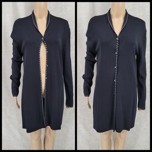 Venini Longline Cardigan Duster Black Ribbed Sweater Women's Size Large